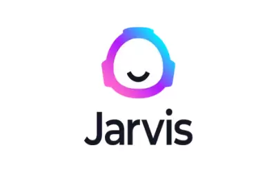 Jarvis logo, headphones, smiling face.