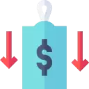 Price reduction or sale icon.