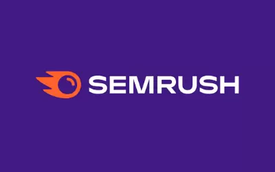 Semrush logo on purple background.